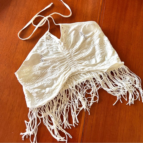 NWT Free People Cream Cropped Fringed Tank Top Sz M/L - Picture 4 of 4